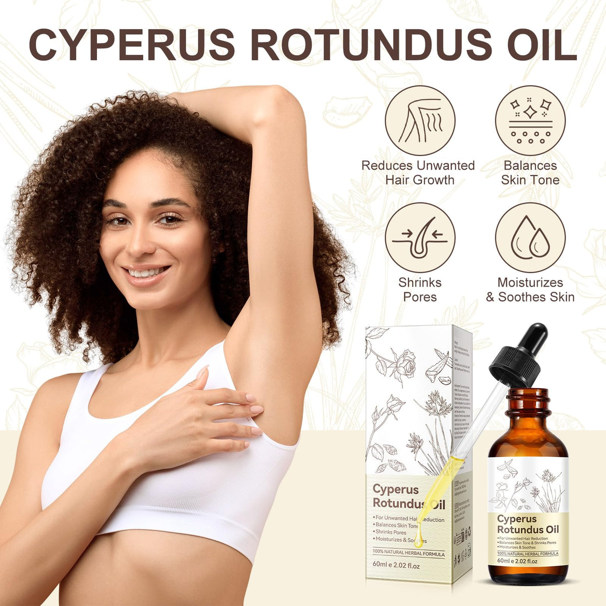 KITNOBLIS Cyperus Rotundus Oil applying on skin for hair-minimizing support