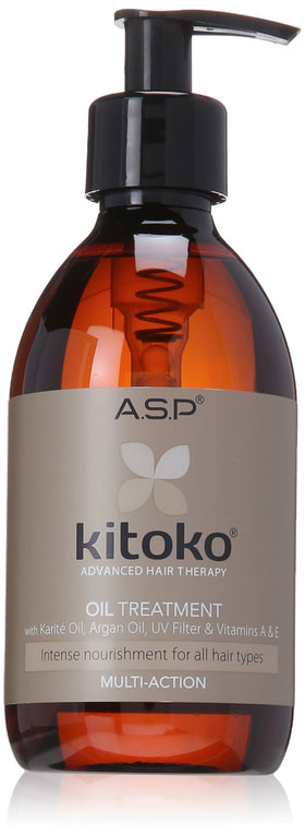 Kitoko Oil 9.8oz bottle delivers shine and quick absorption for all hair types.