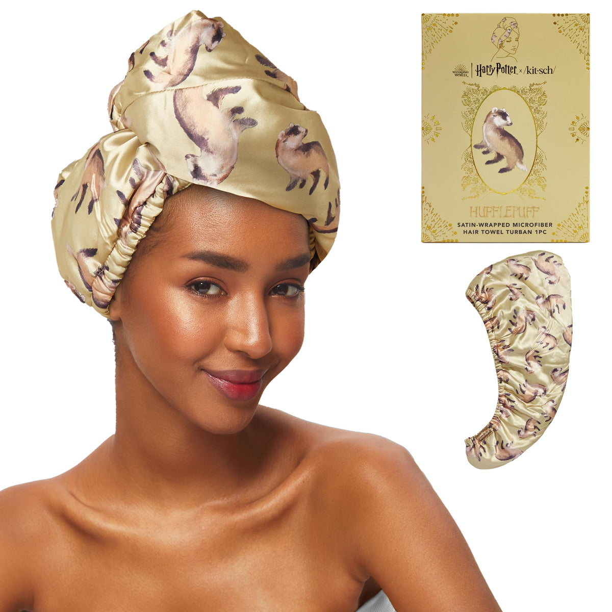 Kitsch Harry Potter microfiber hair towel wrap crest closeup for fast drying and frizz control