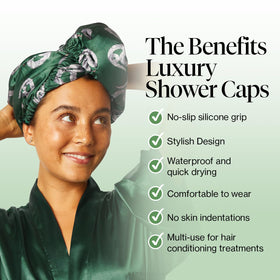 Kitsch Harry Potter Slytherin wrap worn by model after shower with twist-and-loop closure.