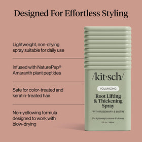 Kitsch Root Hair Volume Spray offers long-lasting lift through the day.