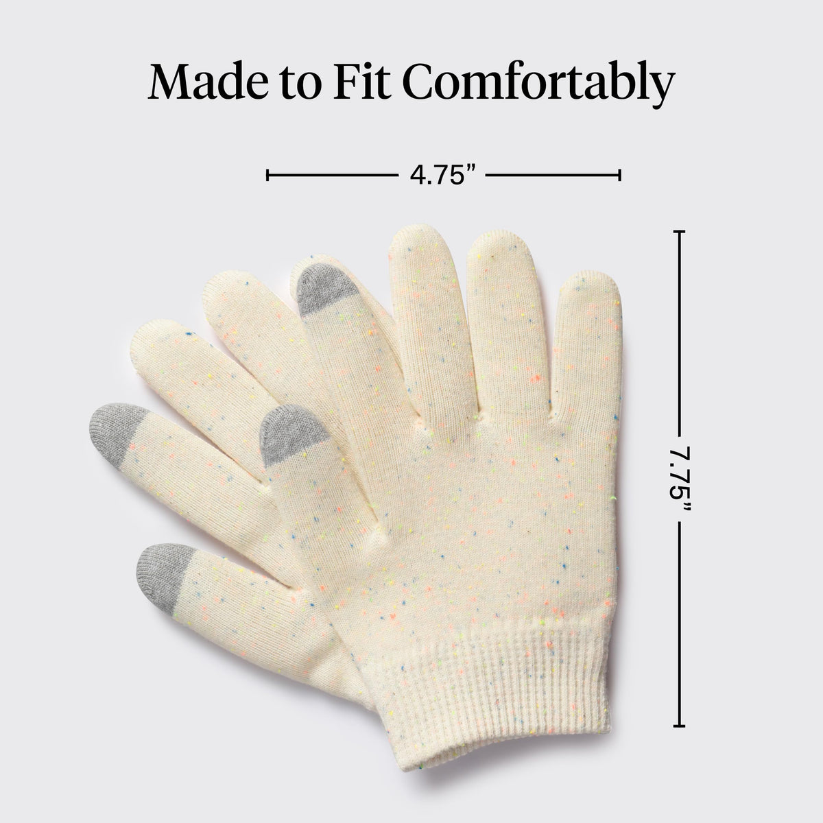 Kitsch gloves worn in bed provide gentle hands treatment during relaxation.