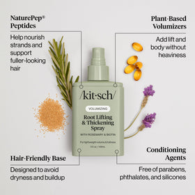 Kitsch Root Hair Volume Spray mist demonstrates quick application for lightweight thickening.