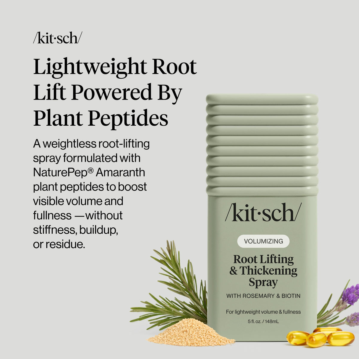 Kitsch Root Hair Volume Spray delivers a soft touch volume finish.