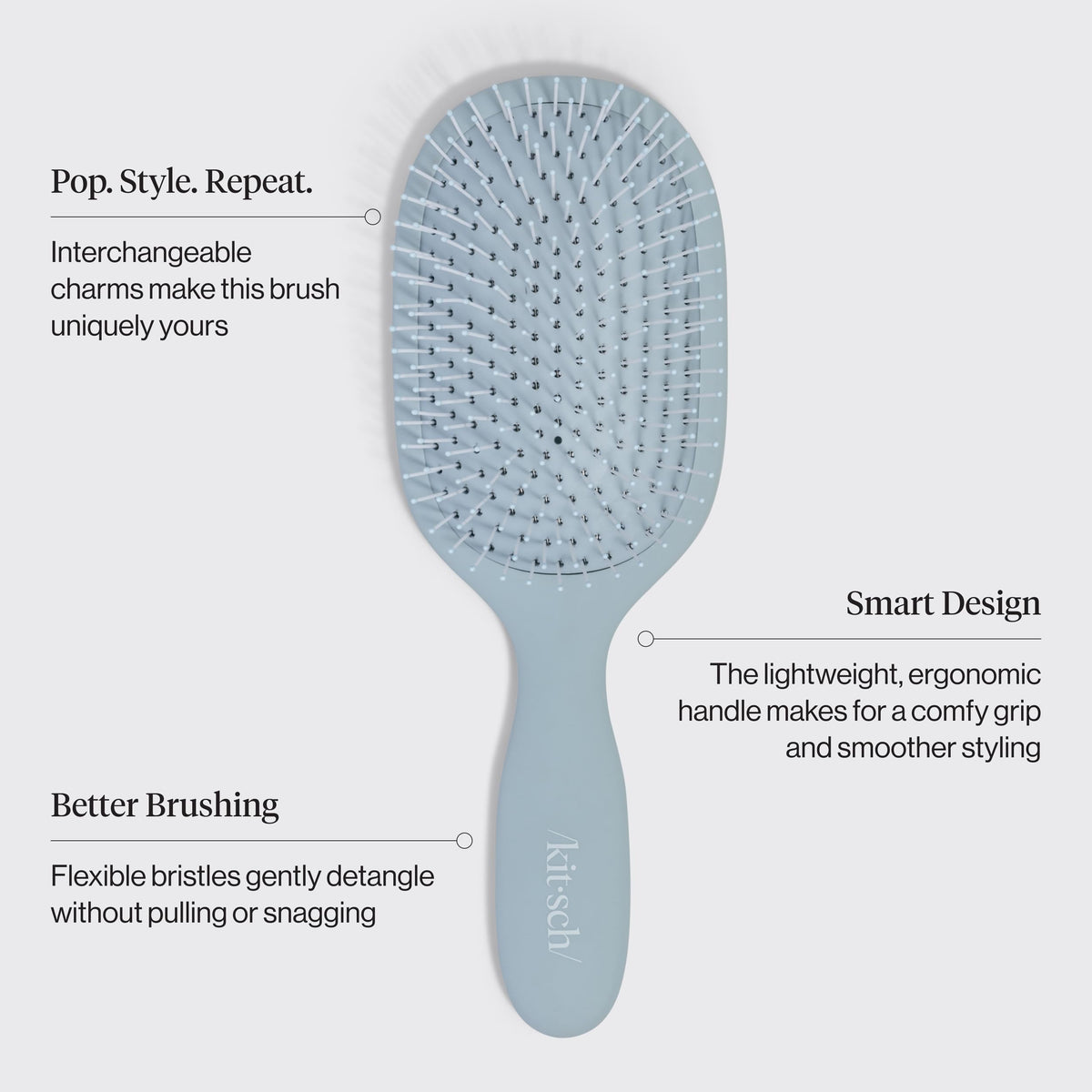 KitschPop hazy-blue ergonomic handle for comfortable daily styling.