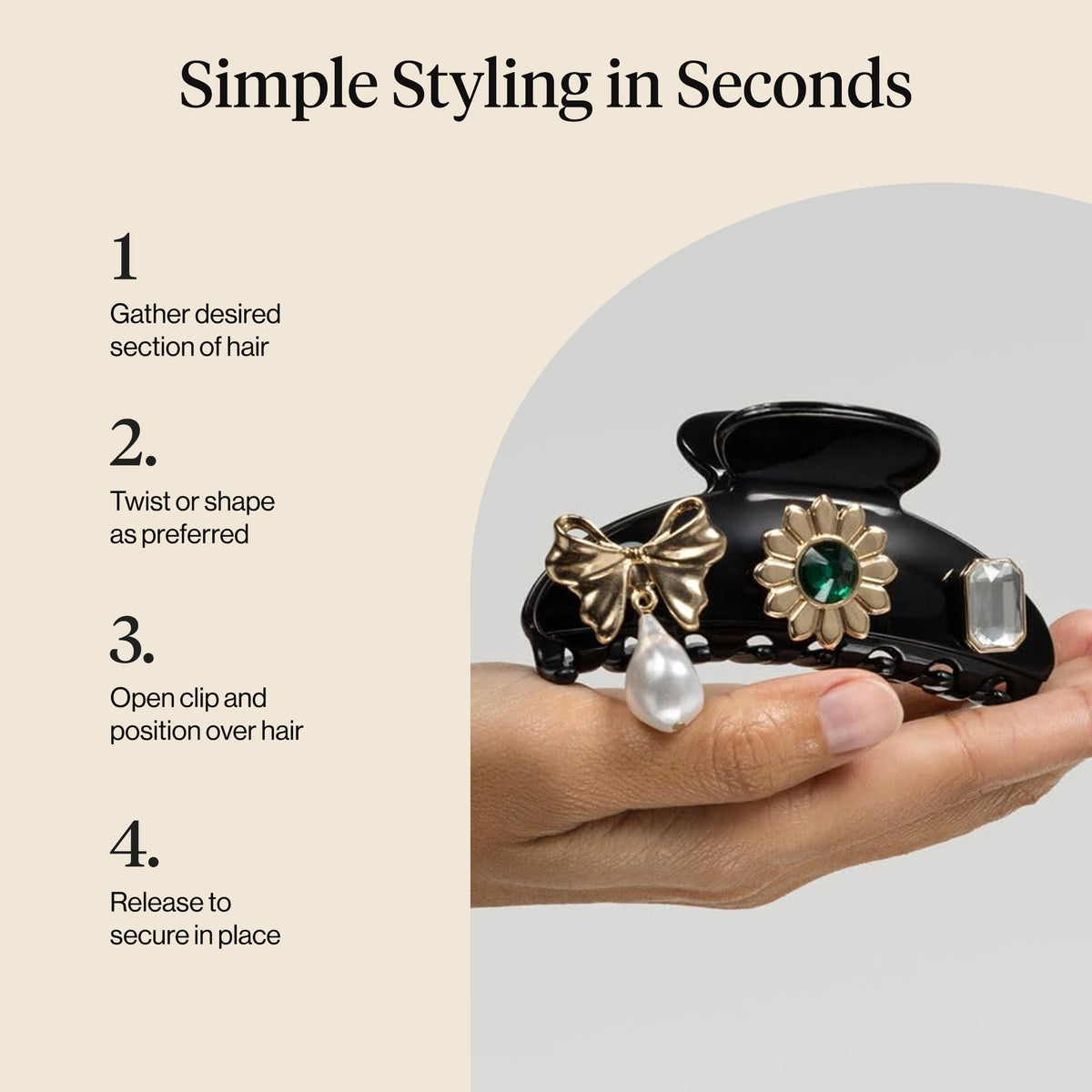 KitschPop vintage black finish adds chic detail to any hairstyle.