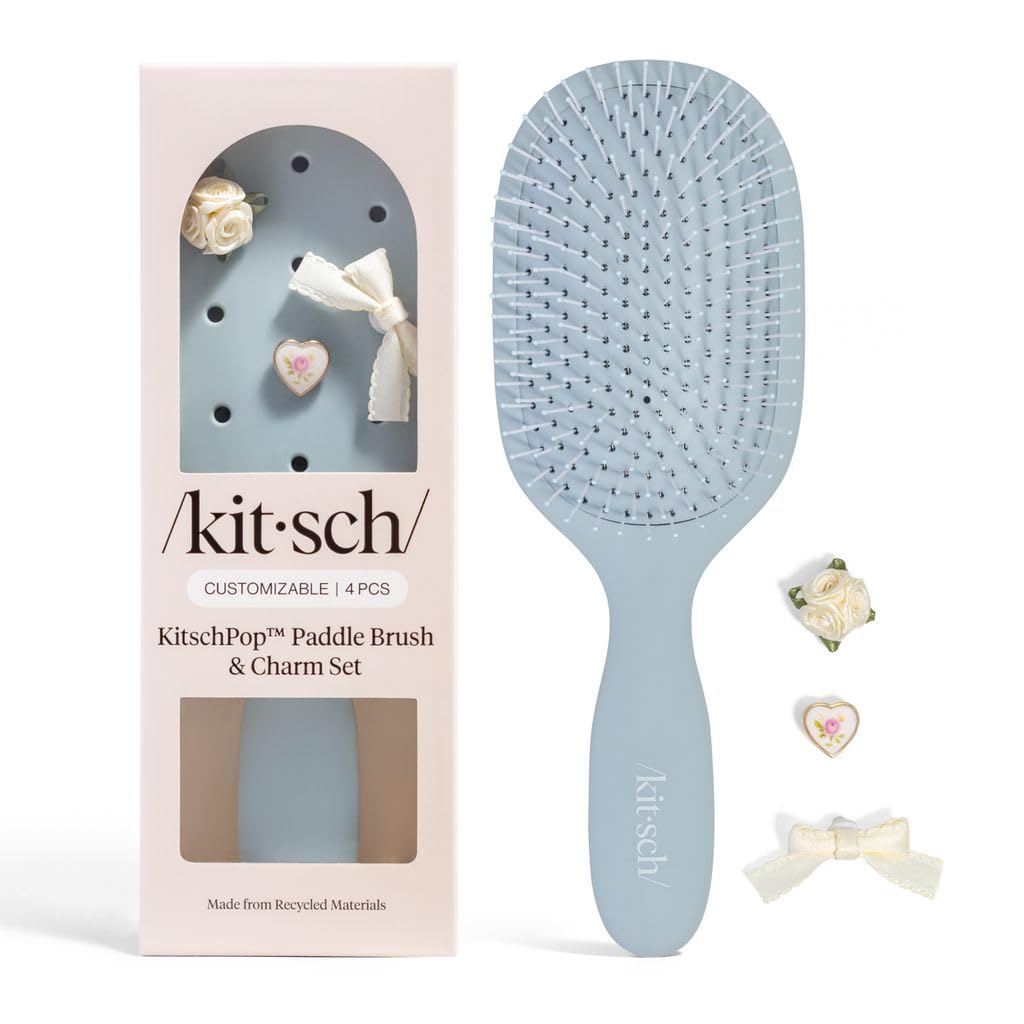 KitschPop paddle brush bristle close-up highlighting flexible tips for gentler detangling.