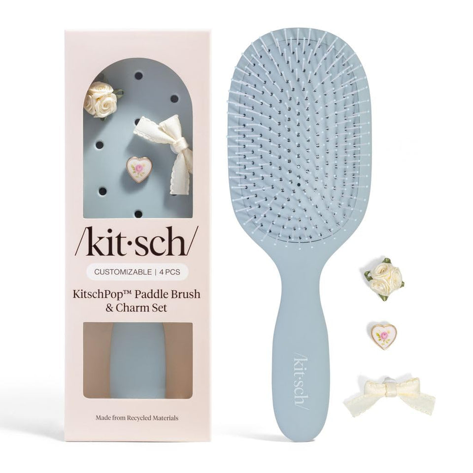 KitschPop paddle brush bristle close-up highlighting flexible tips for gentler detangling.