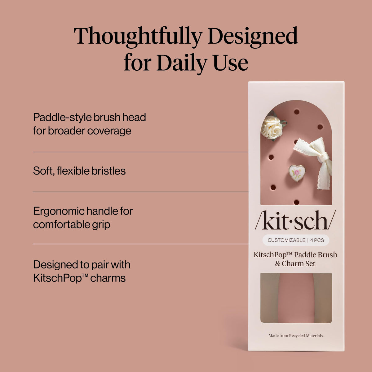 KitschPop paddle hairbrush used on wet and dry hair styling.