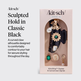 KitschPop vintage black clip showcases interchangeable charms for quick mood-based looks.