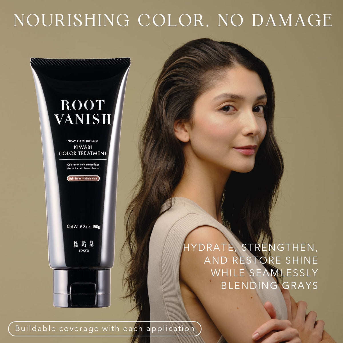 KIWABI Color-Depositing Treatment root application enables precise blending with no harsh lines.