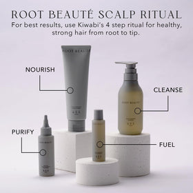 Kiwabi Root Beaute Regrowth Serum in use during daily routine for subtle scalp support
