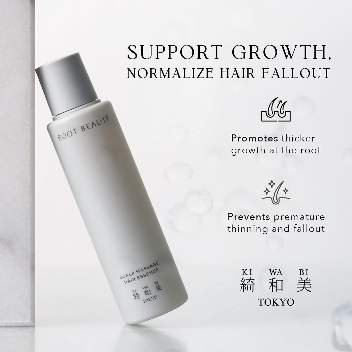 Kiwabi Root Beaute Regrowth Serum rollerball application for targeted thinning areas