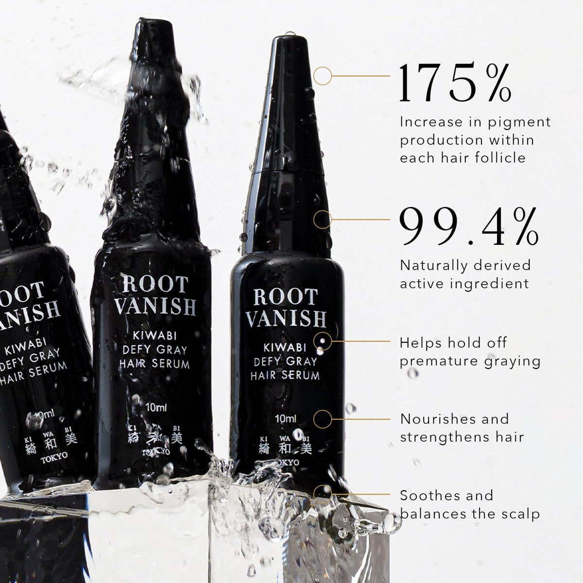 Hand holding a 30 ml bottle of KIWABI Root Vanish