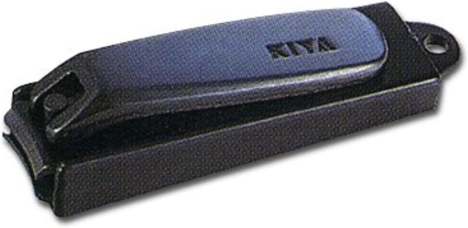 Kiya nail clipper in black steel with cover for precise trimming on the go.