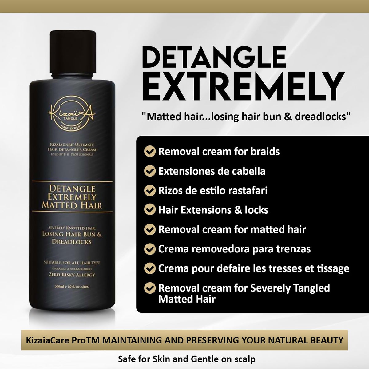 Front view of KizaiaCare bottle and packaging details