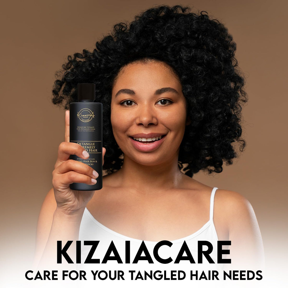 Applying detangler before shampoo to prep matted hair with KizaiaCare