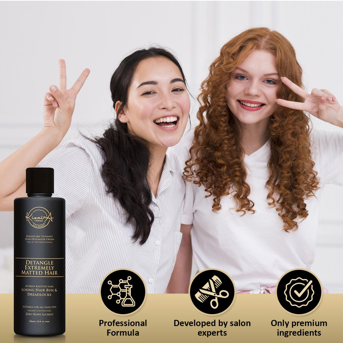 Parent detangling a child’s hair using KizaiaCare detangler (kid-friendly)