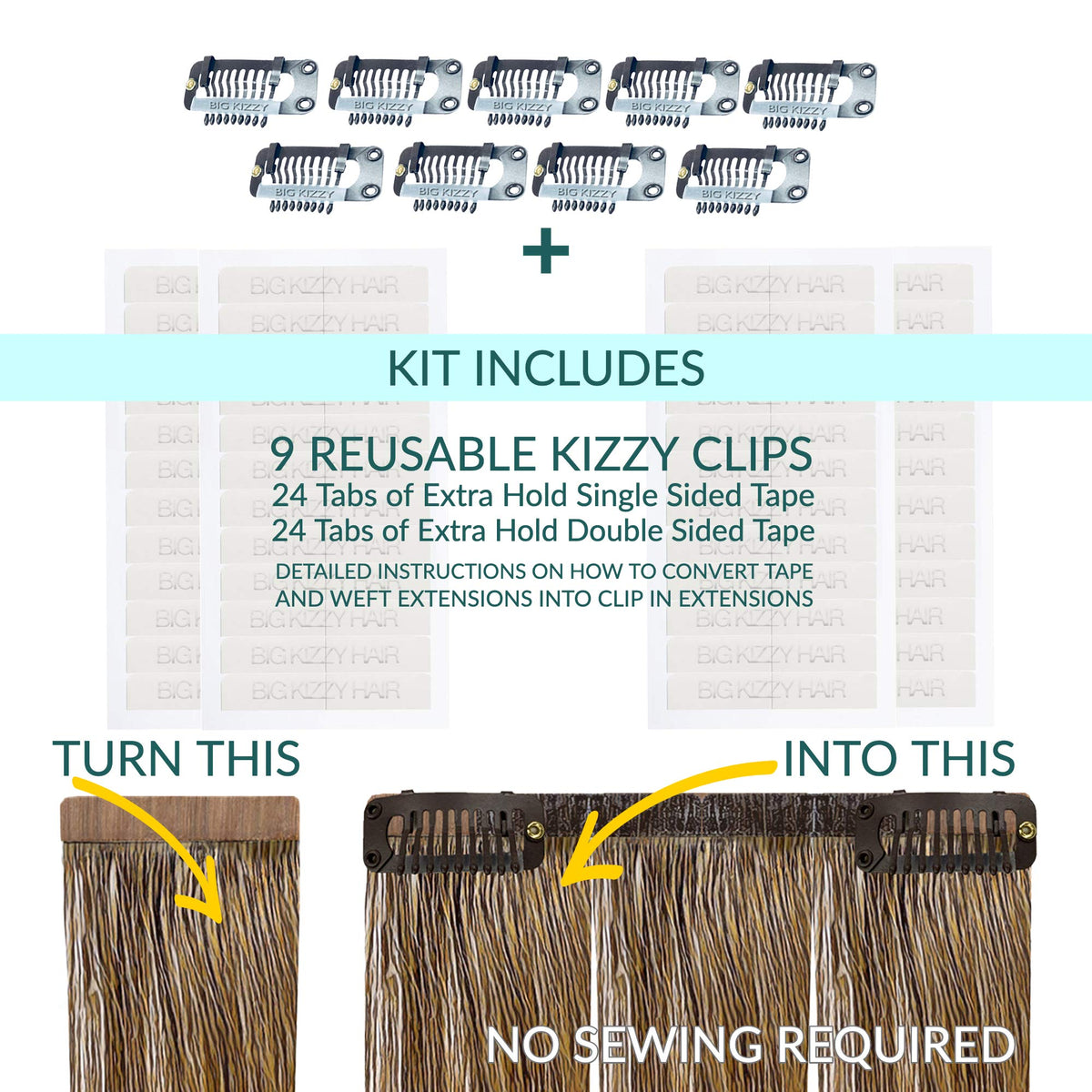 Kizzy Clips snap clips close-up, enabling fast, secure clip-in attachment.