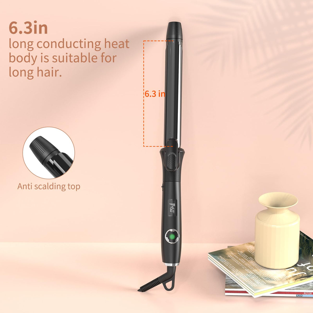 K&K 1 Inch Curling Iron with 360° swivel cord for flexible styling positions.