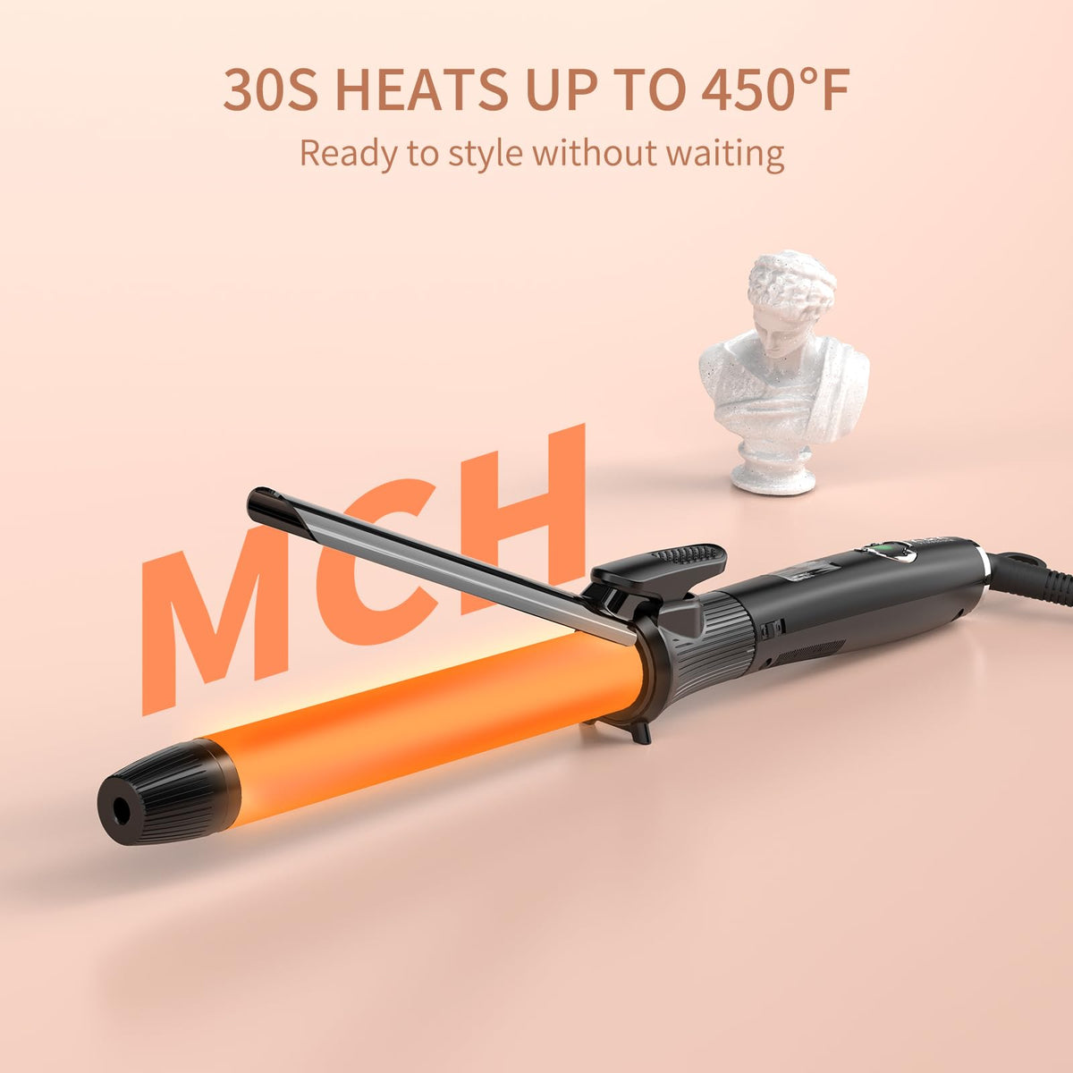 K&K curling iron shown for dual voltage travel compatibility on the go.
