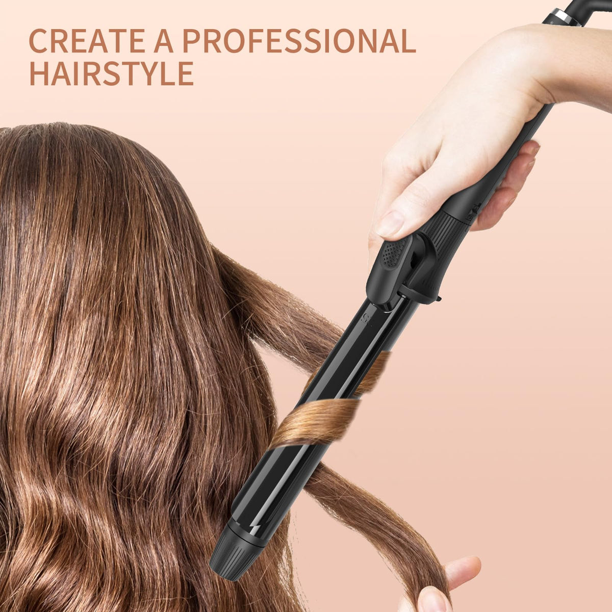 K&K curling iron safety features including anti-scald top and ergonomic handle.