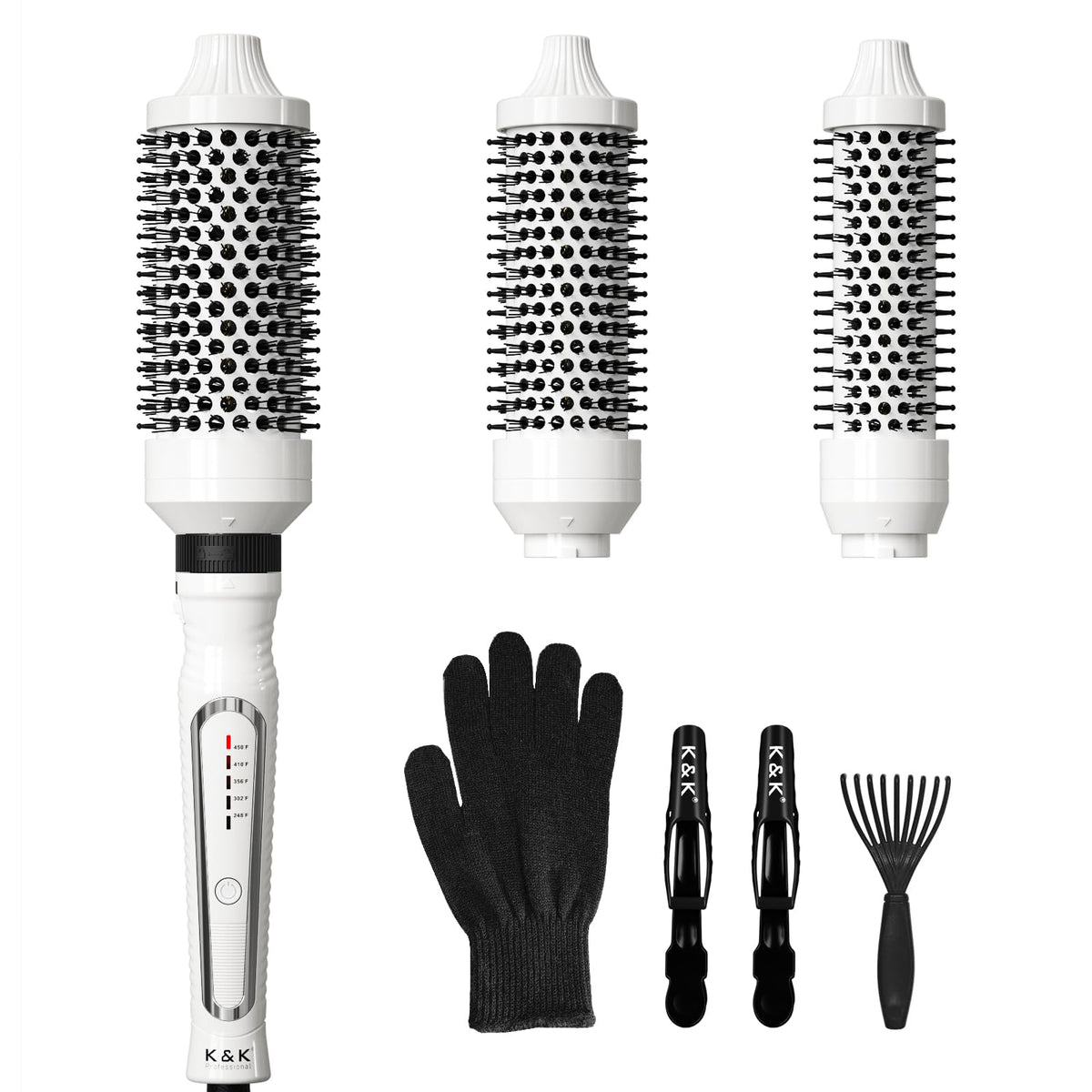 KK 3in1 thermal brush set packaging shows versatile styling options.