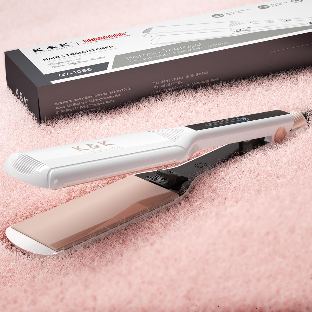 K&K flat iron warranty image highlights 1-year full refund policy