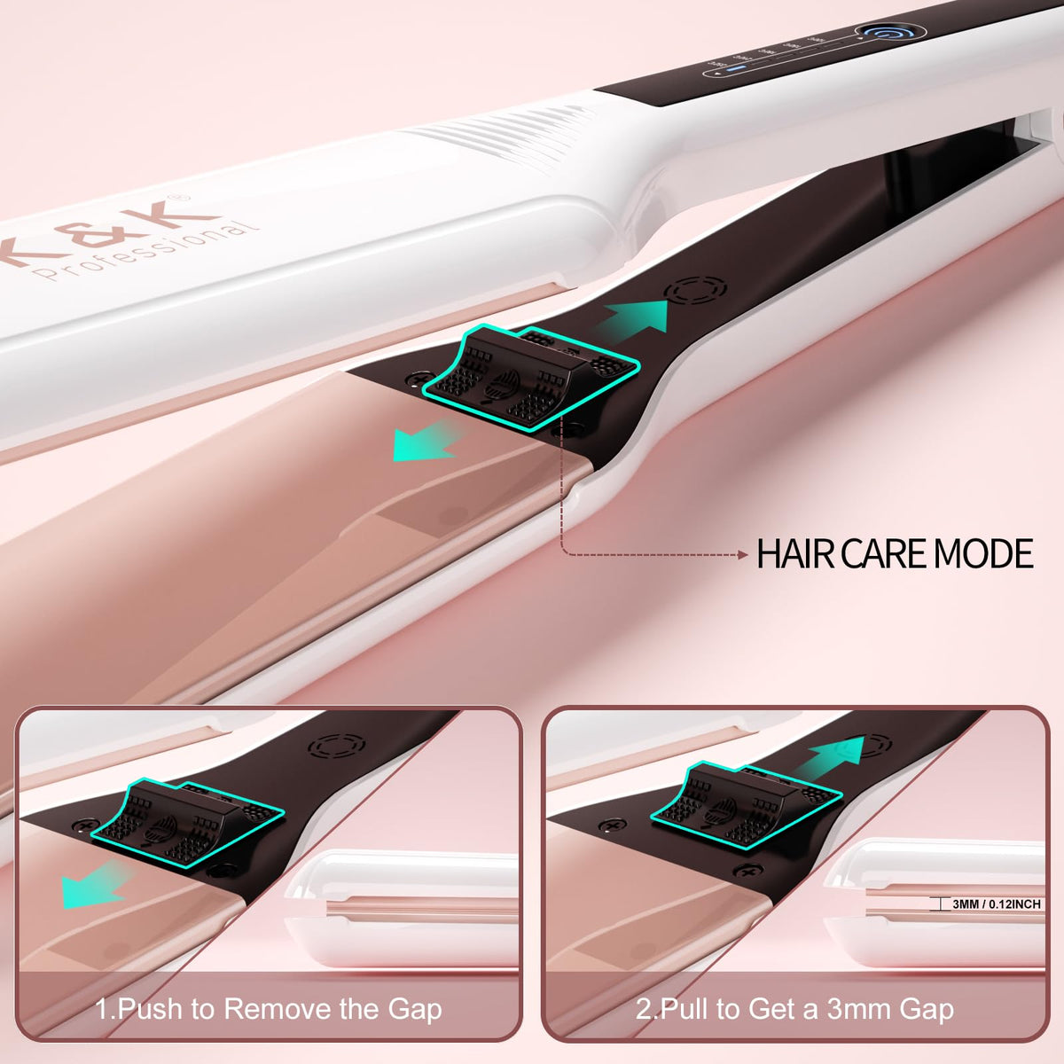 K&K flat iron 360° swivel cord reduces tangling during styling
