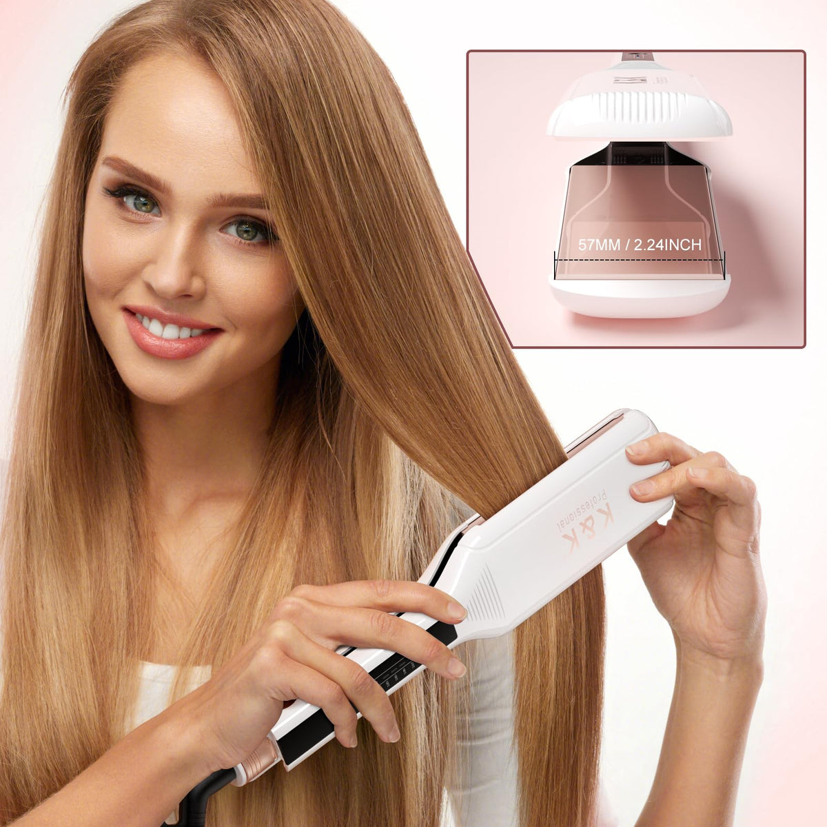 K&K flat iron dual MCH elements ensure quick, even warmth