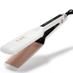 K&K flat iron wide-plates close-up showing even heat distribution for styling