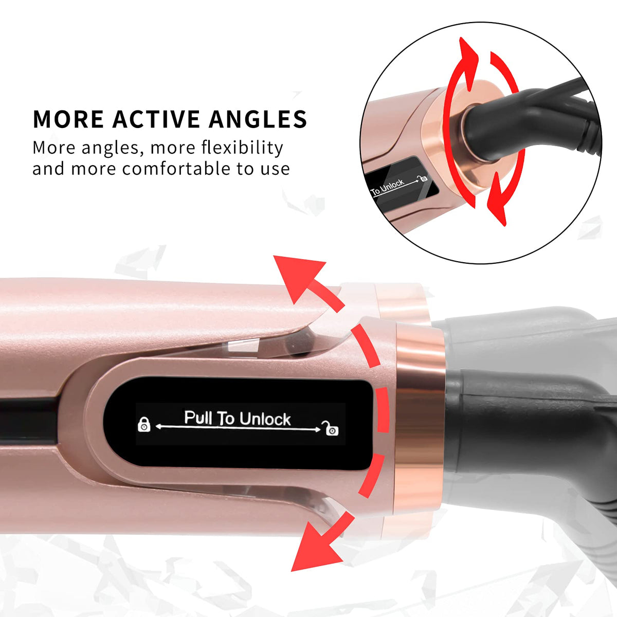 K&K Mini Flat Iron rose gold with tourmaline ceramic plates for smooth results.