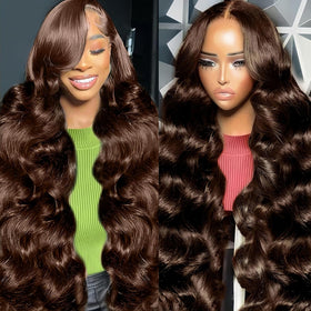 Kkioor 24 inch chocolate brown lace front wig with HD frontal for natural parting