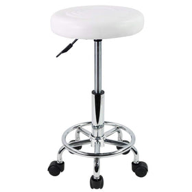 KKTONER PU leather round stool side view with cushioned seat and footrest.