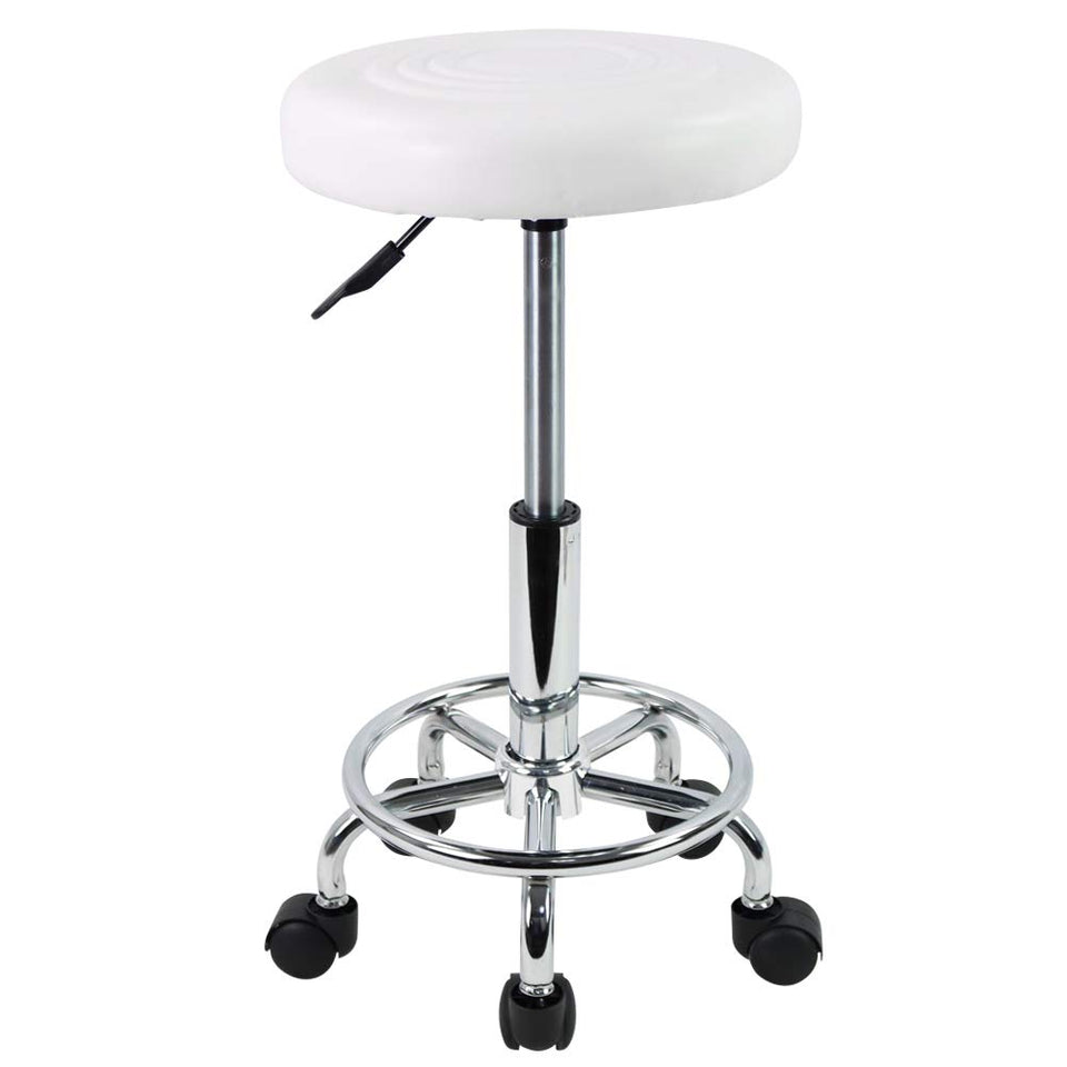 KKTONER PU leather round stool side view with cushioned seat and footrest.