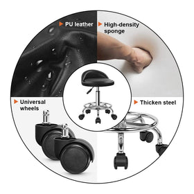 KKTONER PU Leather Round Stool with smooth-rolling wheels for studio mobility.