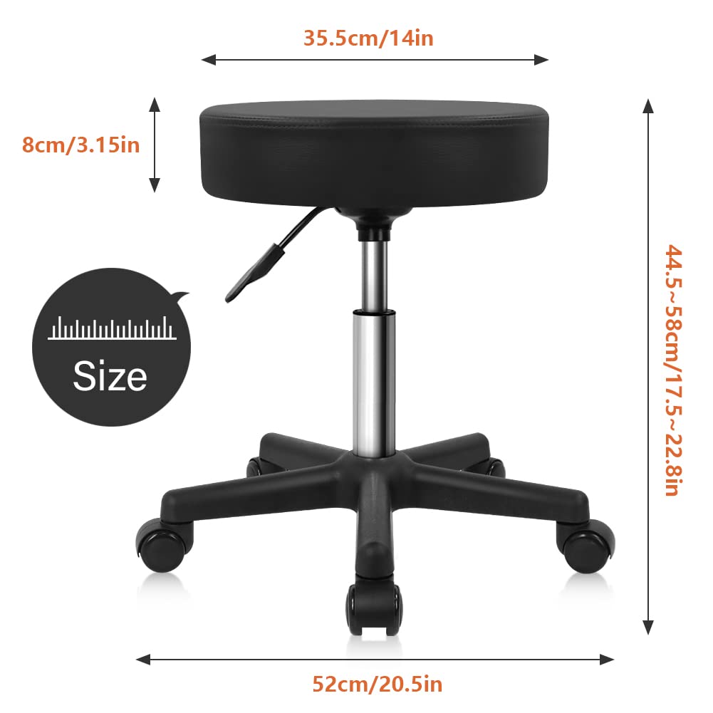 KKTONER Round Rolling Stool 360-degree swivel - flexible positioning.