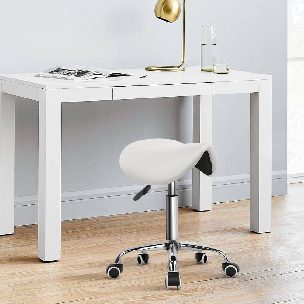 KKTONER saddle stool on hard floors with five wheels for easy mobility.