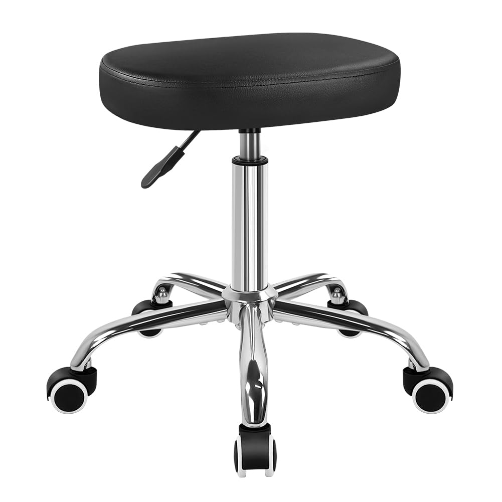 KKTONER Square Rolling Stool black seat, durable and stylish for office and salon use