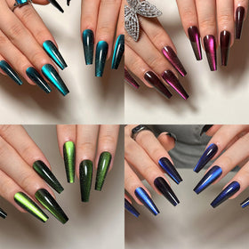 KKUUOO long coffin nails with gradient glitter design for chic manicure
