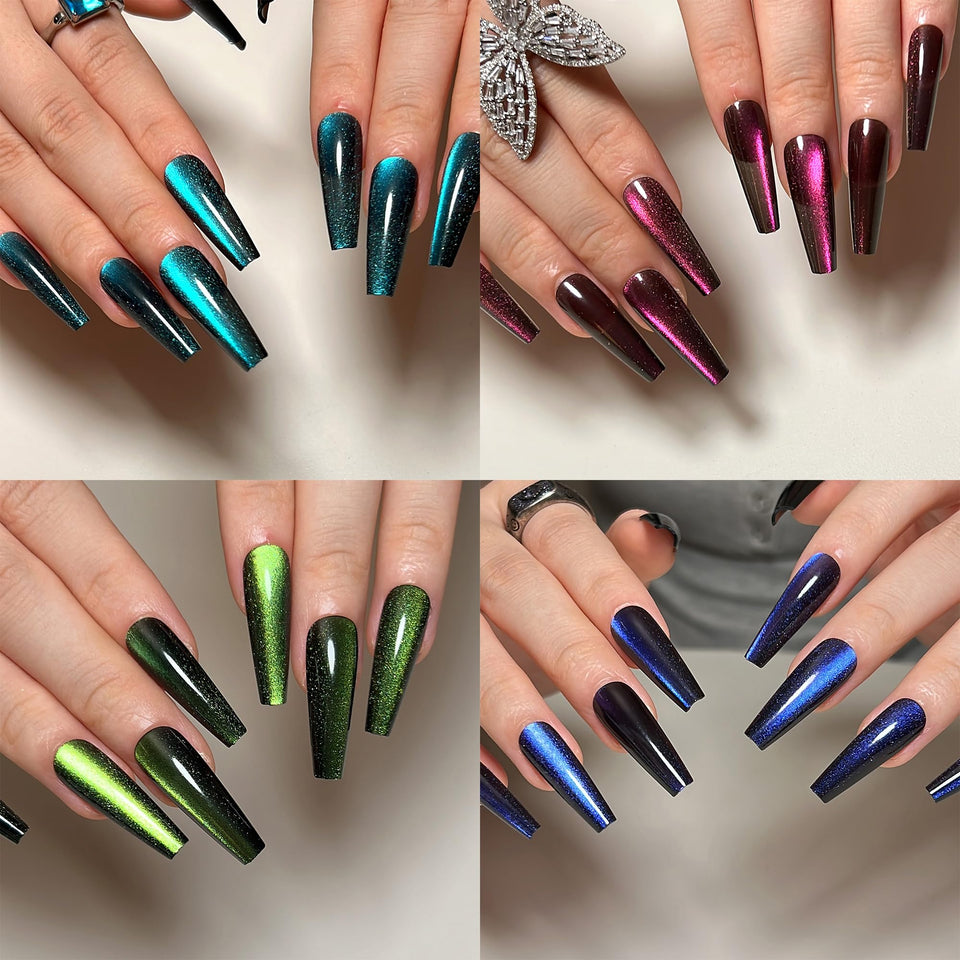 KKUUOO long coffin nails with gradient glitter design for chic manicure
