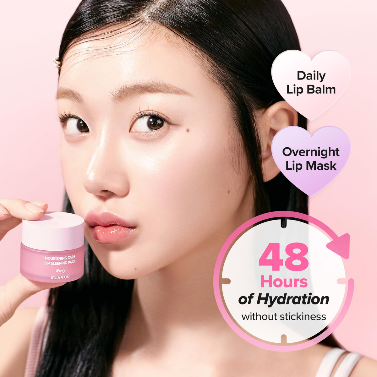 Klavuu Lip Mask glossy finish on lips for a healthy shine.