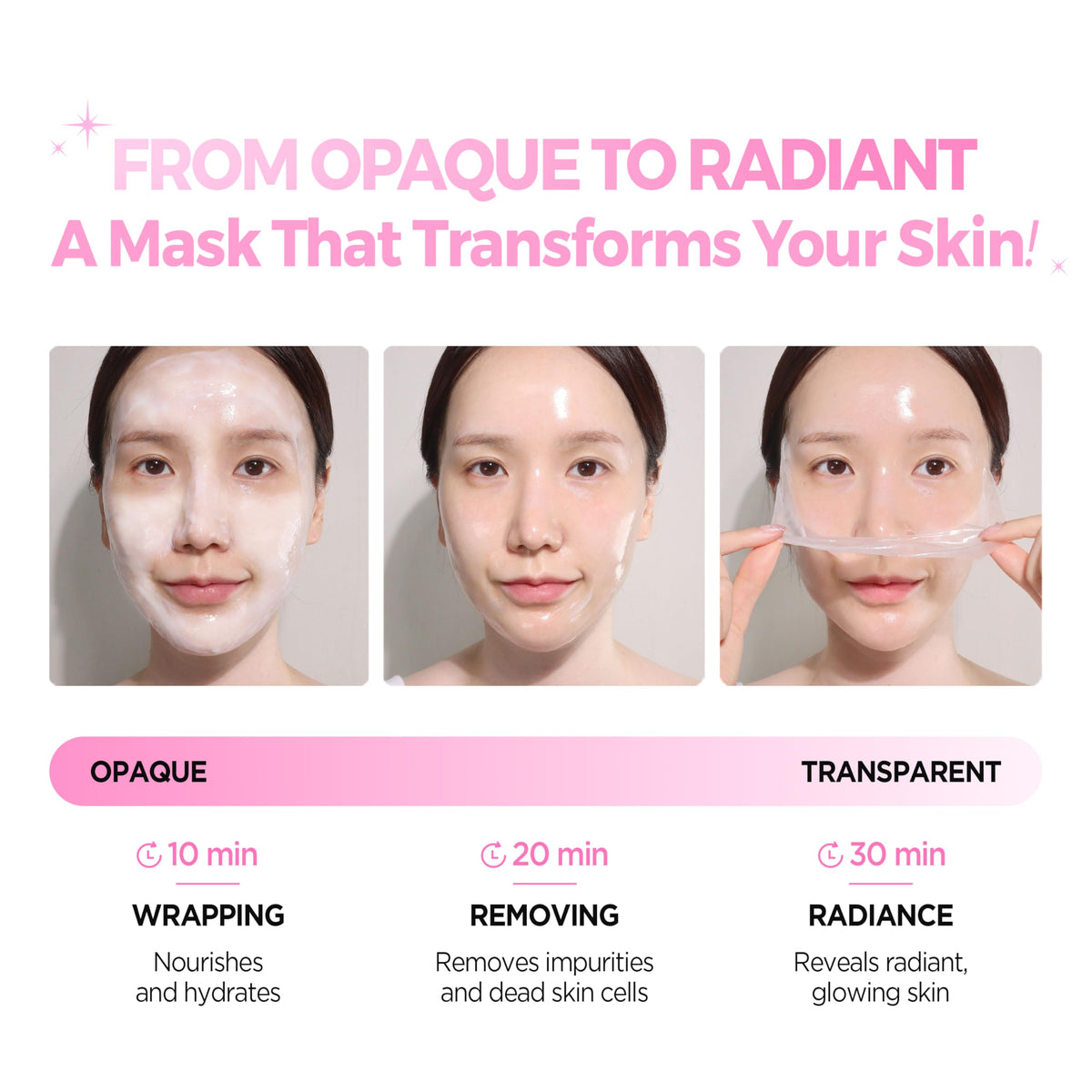 KLAVUU peel-off film reveals radiant, hydrated skin after removal.
