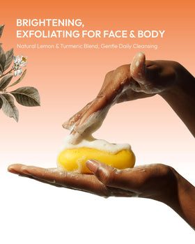 Almond exfoliant particles gently buff skin in the KlearBloom soap