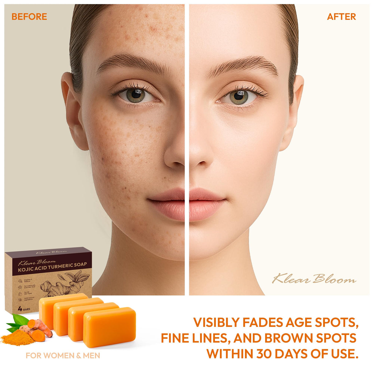 KlearBloom Kojic Turmeric Soap Bar lathering, a gentle daily cleanser for radiant skin