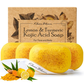 KlearBloom lemon turmeric kojic acid soap bar lathers for smooth, glowing skin