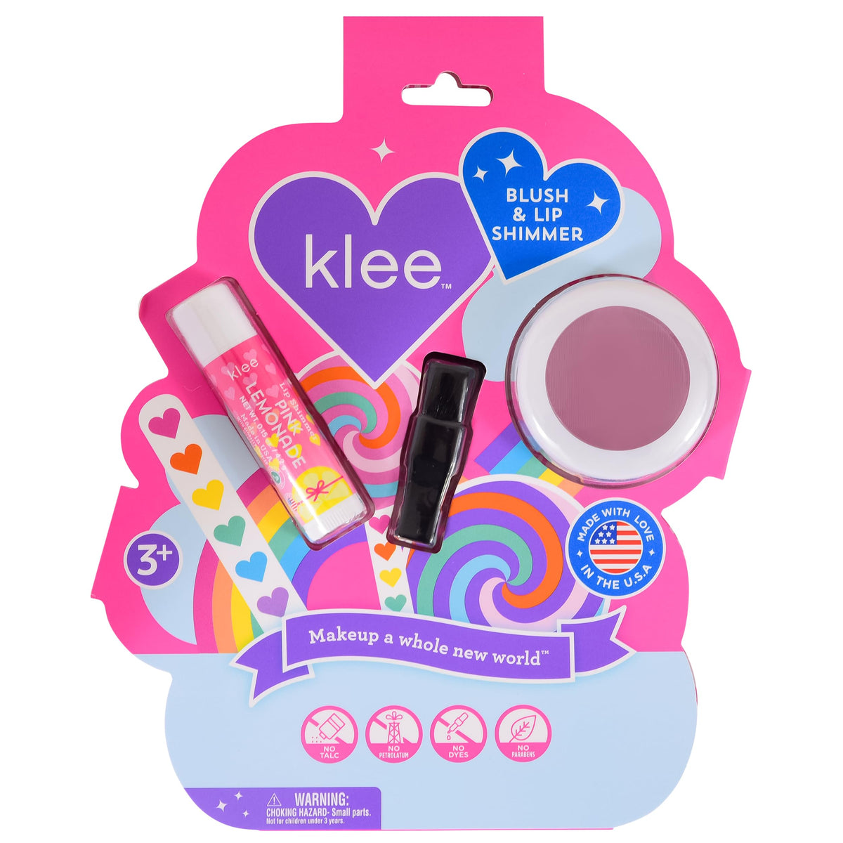 Klee Naturals Rainbow Glitz mineral blush compact with vibrant color for gentle skin.
