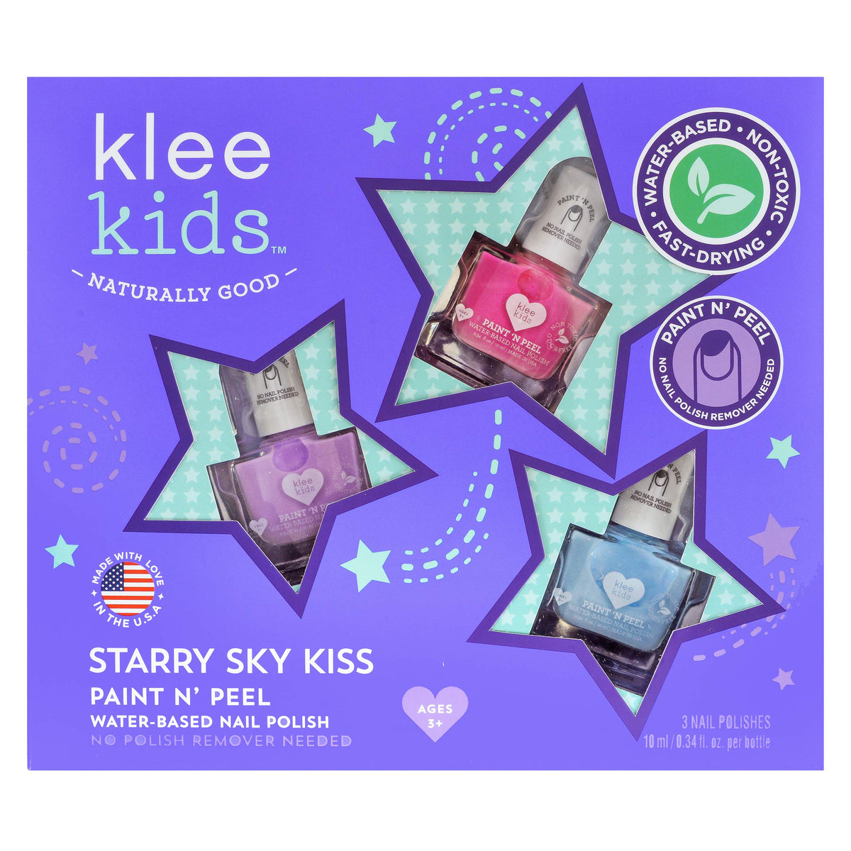Klee Naturals Starry Sky Kiss gift set with three peelable colors for kids