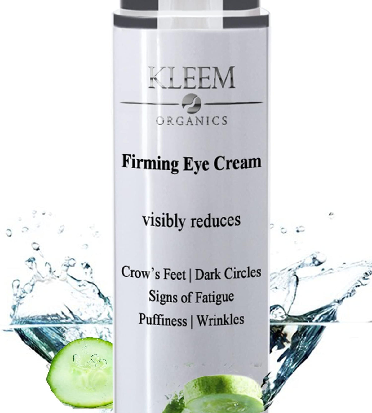 Kleem Organics under eye cream bottle close-up for daily skincare.