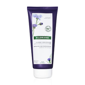 Klorane Centaurea Purple Conditioner bottle showing color-neutralizing formula for blonde hair